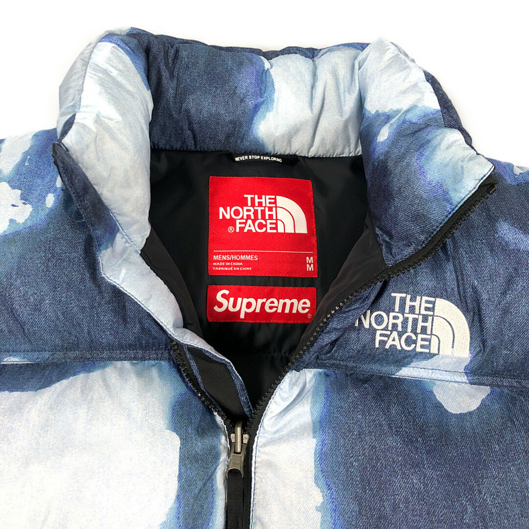 SUPREME シュプリーム ×THE NORTH FACE 21AW Bleached Denim Print Nuptse Jacket ヌプシ  ダウンジャケット インディゴ M 正規品 / 31803