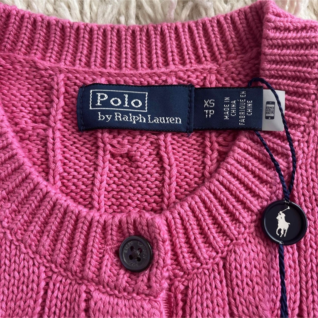 POLO RALPH LAUREN(ポロラルフローレン)のポロラルフローレン　ケーブル　コットン　ネイビーポニー　ピンク　カーディガン レディースのトップス(カーディガン)の商品写真