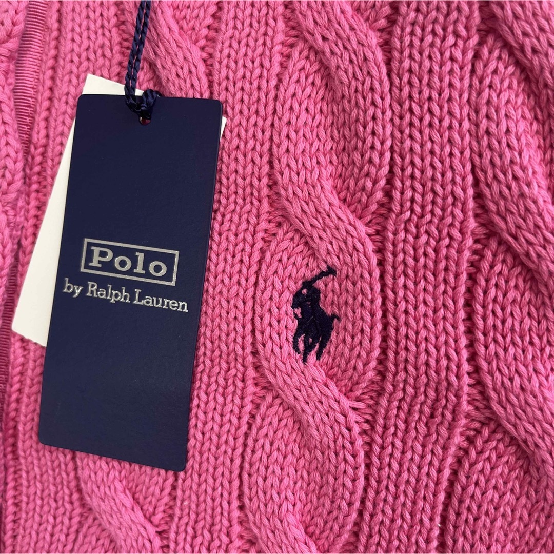 POLO RALPH LAUREN(ポロラルフローレン)のポロラルフローレン　ケーブル　コットン　ネイビーポニー　ピンク　カーディガン レディースのトップス(カーディガン)の商品写真