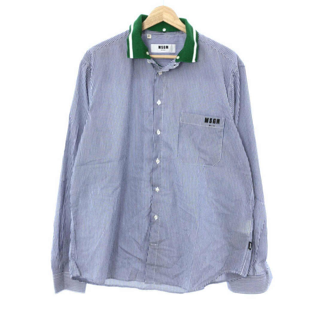 MSGM(エムエスジイエム)のMSGM エムエスジーエム ロゴプリントドッキングストライプシャツ ブルー 42 メンズのトップス(シャツ)の商品写真