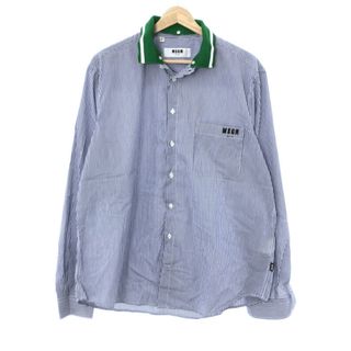 エムエスジイエム(MSGM)のMSGM エムエスジーエム ロゴプリントドッキングストライプシャツ ブルー 42(シャツ)