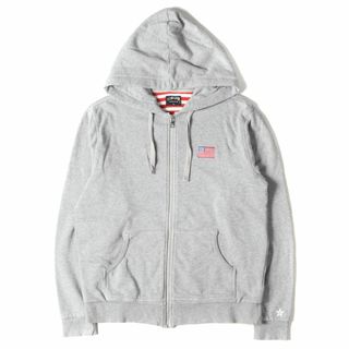 ステューシー(STUSSY)のSTUSSY ステューシー パーカー サイズ:L 裏地ボーダー 星条旗 ロゴ ジップ スウェット パーカー ヘザーグレー トップス フーディー スウェットシャツ【メンズ】【中古】(パーカー)