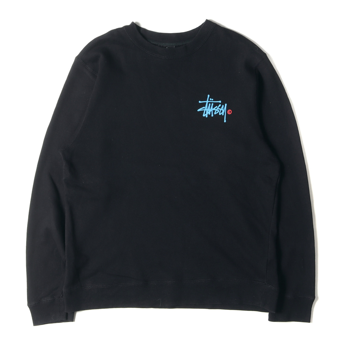 STUSSY ステューシー スウェット サイズ:L ストックロゴ ライトウェイト クルーネック スウェットシャツ ブラック 黒 トップス トレーナー  長袖【メンズ】【中古】