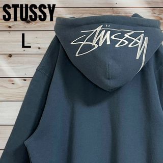 【希少USA製】Stussy サイズL スウェットパーカー ブルー ステューシー