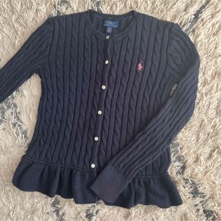 ポロラルフローレン(POLO RALPH LAUREN)のポロラルフローレン　ペプラム　ピンクポニー　ネイビー　コットン　カーディガン(カーディガン)