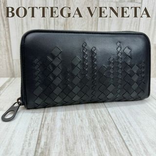 ボッテガヴェネタ(Bottega Veneta)のボッテガヴェネタ ラウンドファスナー財布 イントレチャート ブラック(長財布)