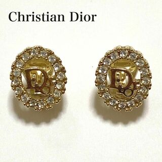 クリスチャンディオール(Christian Dior)の極美品 Dior イヤリング ロゴ ラインストーン クリップ ゴールド(イヤリング)