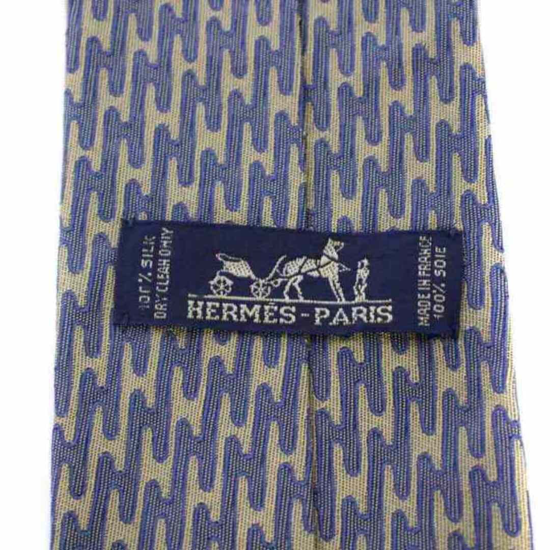 Hermes(エルメス)のエルメス HERMES ネクタイ 総柄 シルク フランス製 ベージュ 青 メンズのファッション小物(ネクタイ)の商品写真