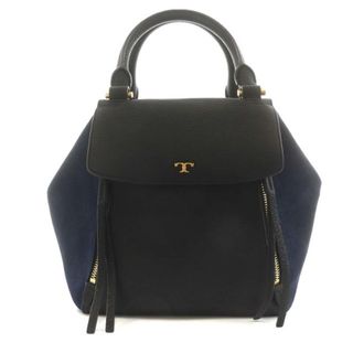 トリーバーチ(Tory Burch)のトリーバーチ ハーフムーン ハンドバッグ レザー スエード 黒 紺(ハンドバッグ)