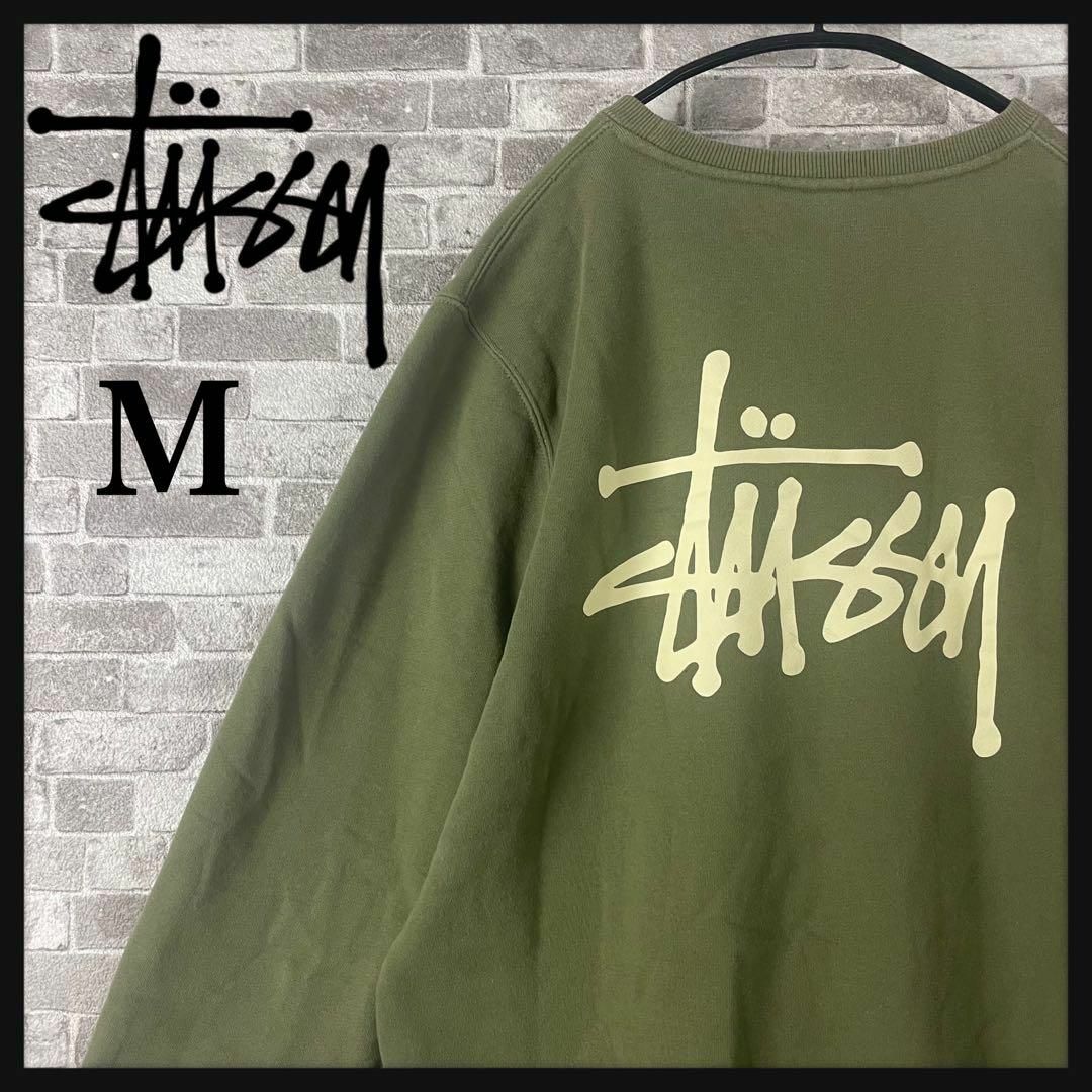 【希少両面 ショーンフォント】STUSSY 人気カーキ！　デカロゴ スウェットバックロゴ