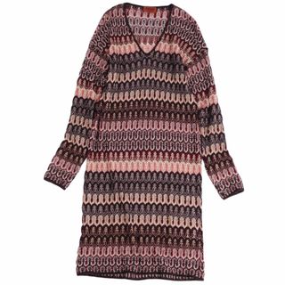 美品 ミッソーニ MISSONI ニット ワンピース セーター ロングスリーブ 総柄 トップス レディース 42(M相当) マルチカラー(ひざ丈ワンピース)