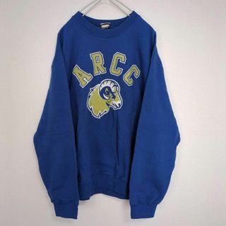 アートヴィンテージ(ART VINTAGE)の★スウェット プリントロゴ アニマル カレッジ風 ブルー 青 古着★(スウェット)