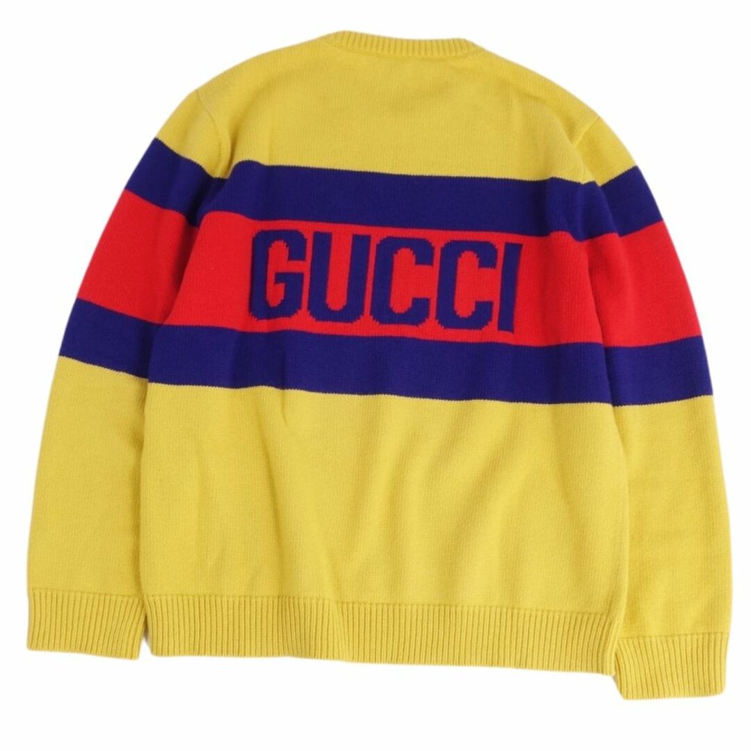 美品 グッチ GUCCI ニット セーター 21AW 100周年 ロングスリーブ ウール トップス メンズ イタリア製 XL イエロー/レッド/ネイビー