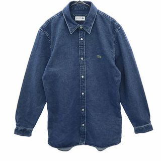 美品 LACOSTE ラコステ 格子柄シアーシャツ チェックシャツ ネイビー