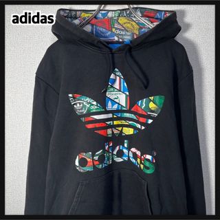 アディダス(adidas)の【アディダス】パーカー　デカロゴ　黒　トレフォイルロゴ　スタンスミス　総柄16(パーカー)