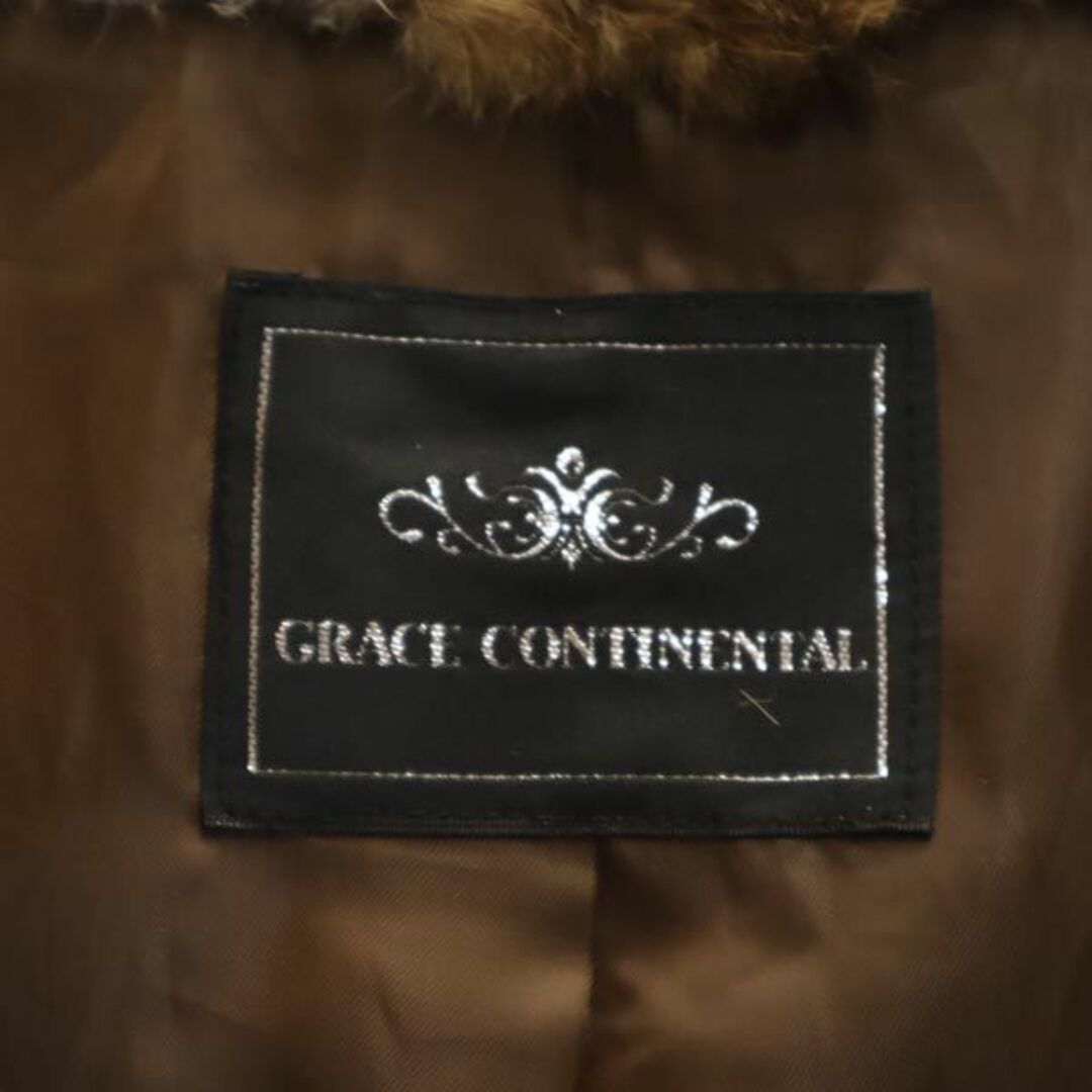 GRACE CONTINENTAL(グレースコンチネンタル)のグレースコンチネンタル 羊革 レザーコート 36 ブラウン GRACE CONTINENTAL ラビットファー フード 本皮 レディース 古着 【231109】 レディースのジャケット/アウター(その他)の商品写真