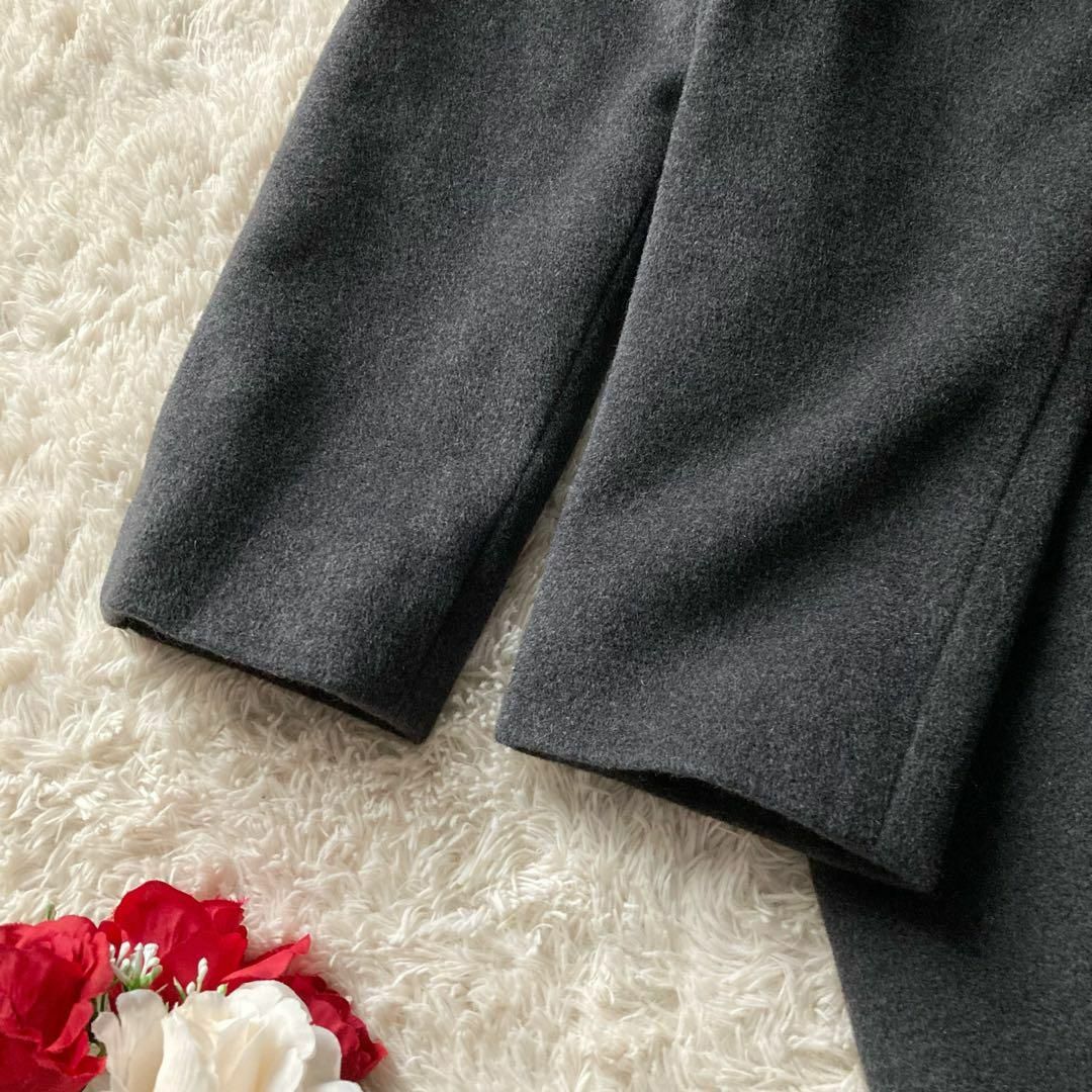 二葉社　上質アンゴラウール　ステンカラーコート　チャコールグレー　ゆったりサイズ レディースのジャケット/アウター(ロングコート)の商品写真