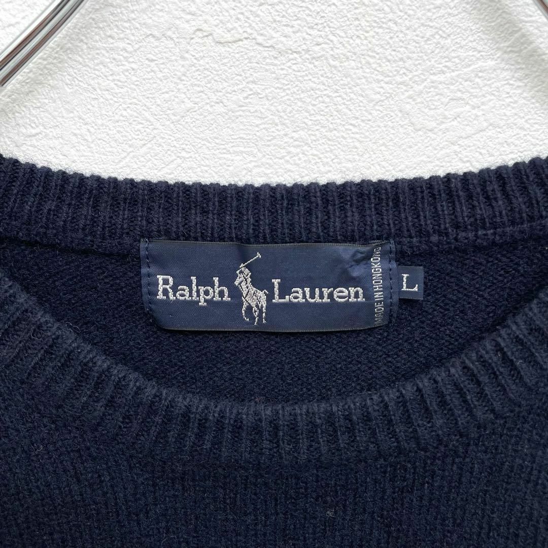 POLO RALPH LAUREN(ポロラルフローレン)のポロラルフローレン　ヴィンテージ　ポニー　刺繍　クルーネック　ニットセーター　紺 レディースのトップス(ニット/セーター)の商品写真