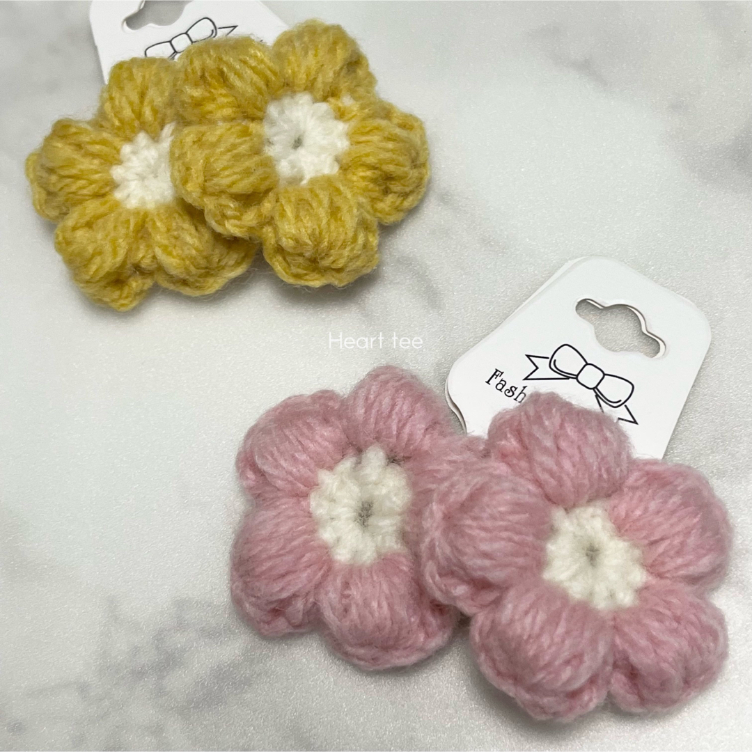 刺繍糸パステルカラーお花♡ベビーヘアクリップ　ヘアゴム