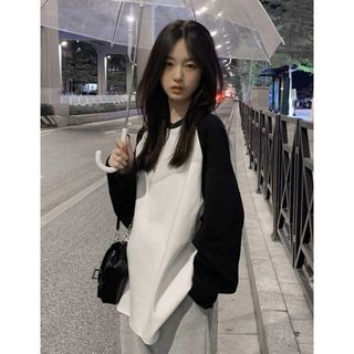 シーイン(SHEIN)の【SALE】厚手ラグランスリーブ オーバーサイズシャツ(Tシャツ(長袖/七分))