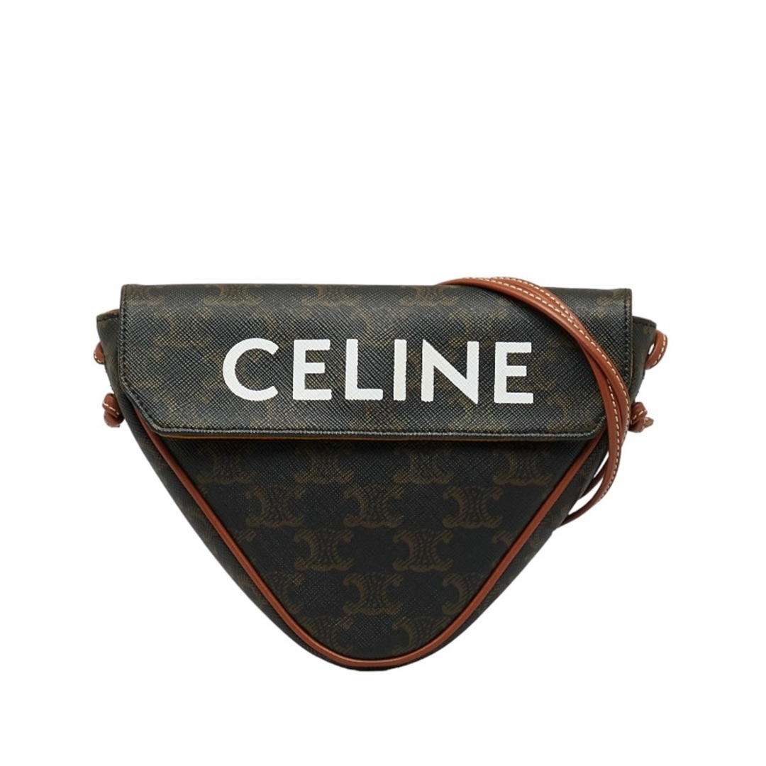 美品 セリーヌ トリオンフ ショルダーバッグ トライアングルバッグ 195902BZK PVC レディース CELINE 【1-0121292】約71cm開閉式