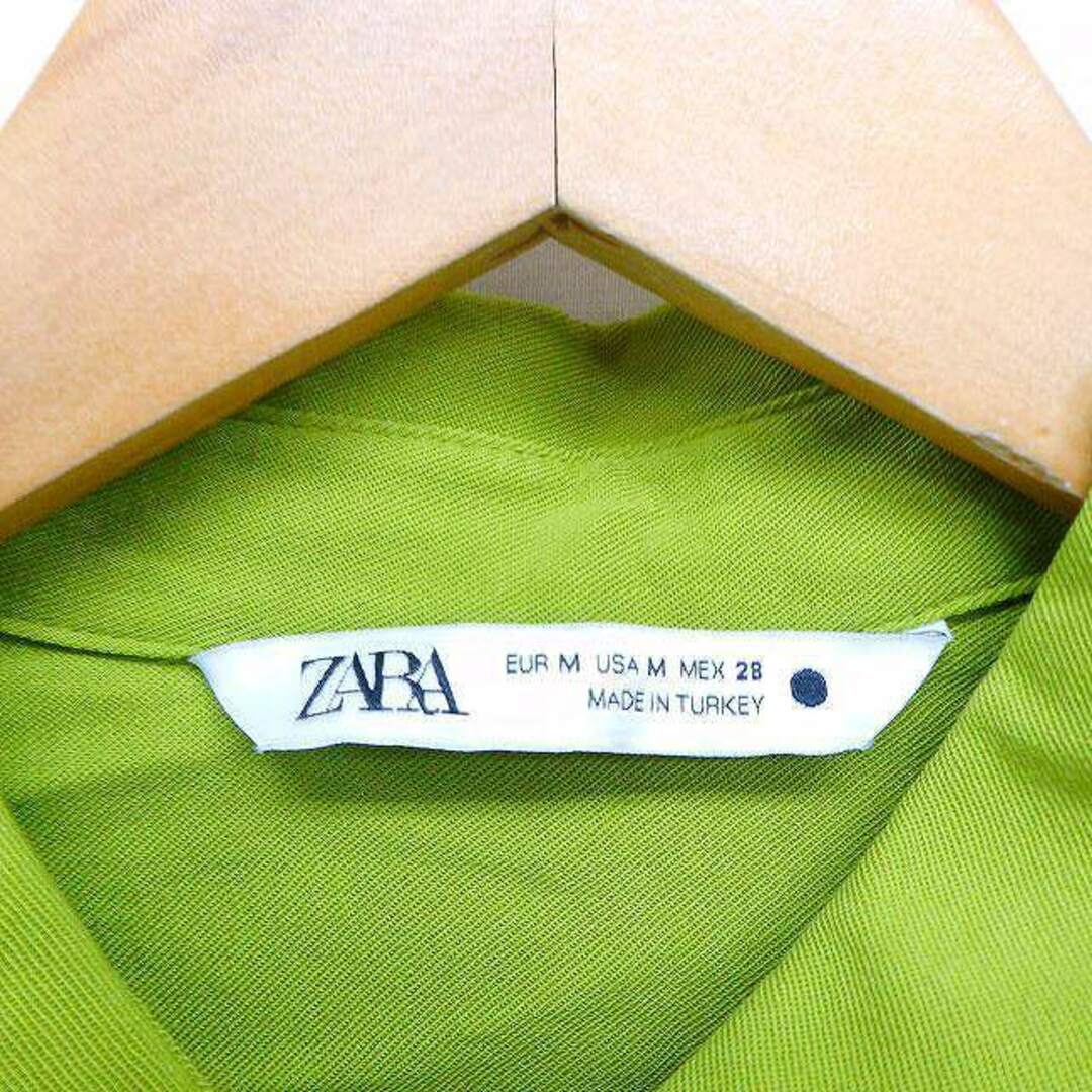 ZARA(ザラ)のザラ ZARA ミリタリー シャツ ブラウス 長袖 無地 M ライムグリーン 緑 レディースのトップス(シャツ/ブラウス(長袖/七分))の商品写真