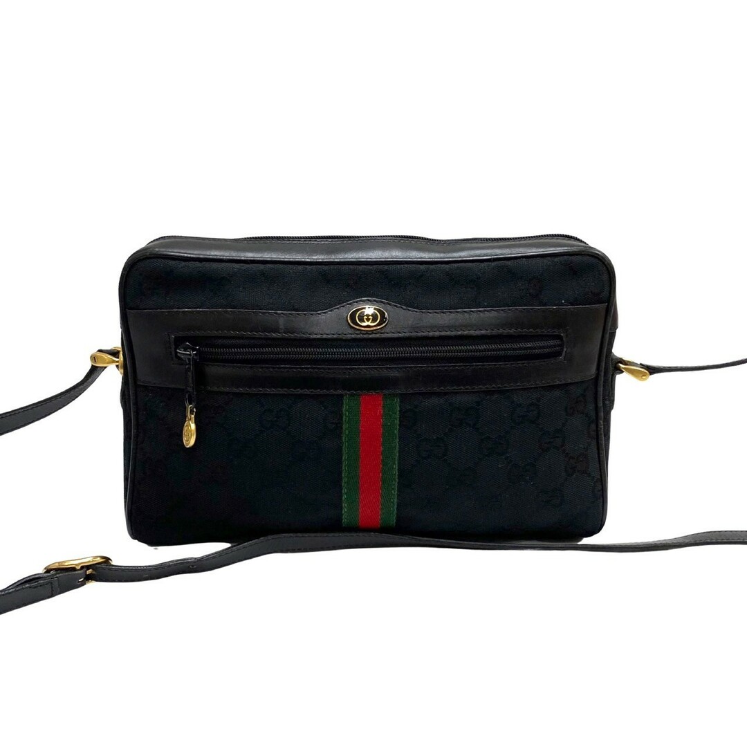 極 美品 GUCCI オールドグッチ グッチ ヴィンテージ シェリーライン GG レザー キャンバス ショルダーバッグ ポシェット ブラック  76448 | フリマアプリ ラクマ