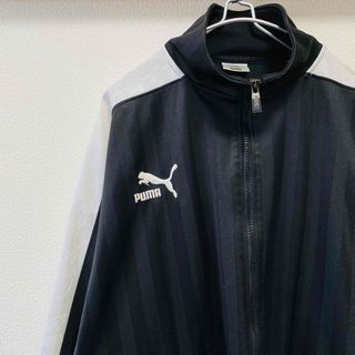 90s PUMA ハイネック トラックジャケット ジャージ 上下 黒 水色 S