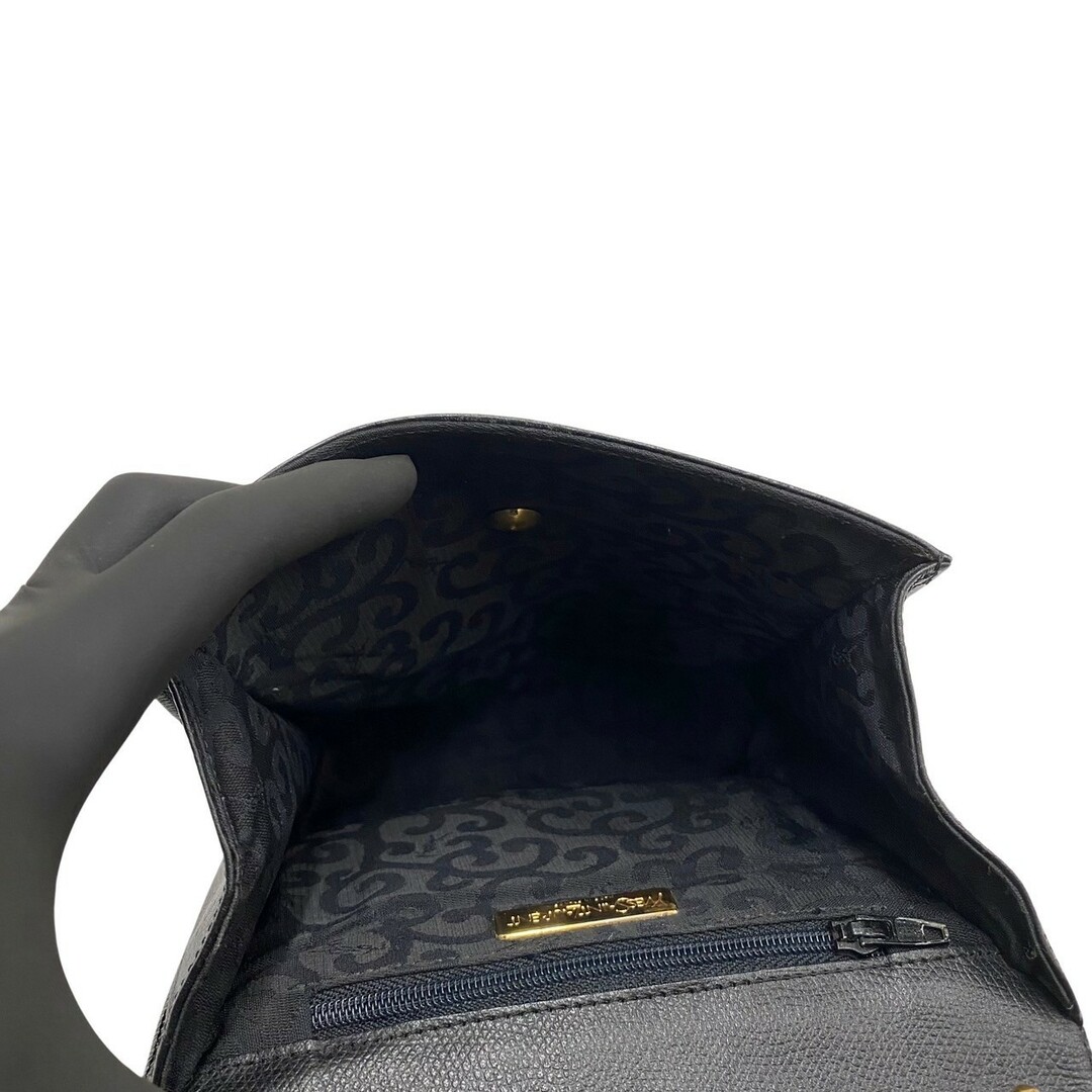 極 美品 袋付 YVES SAINT LAURENT イヴサンローラン YSL ロゴ 金具 レザー 本革 ミニ ショルダーバッグ ポシェット グレー ブラック 14860