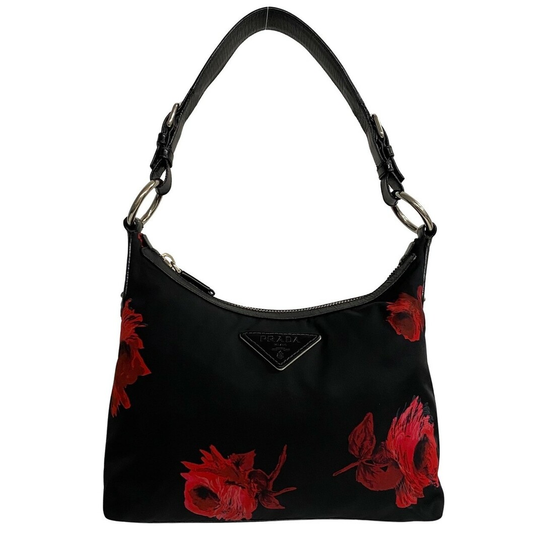 PRADA - 極 美品 希少品 PRADA プラダ 三角ロゴ 花柄 ナイロン レザー