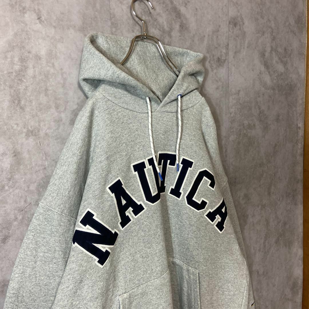 NAUTICA - 【人気アーチ刺繍ロゴ◎】NAUTICAパーカー古着グレーかぶり