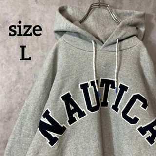 NAUTICA - 【人気アーチ刺繍ロゴ◎】NAUTICAパーカー古着グレーかぶり