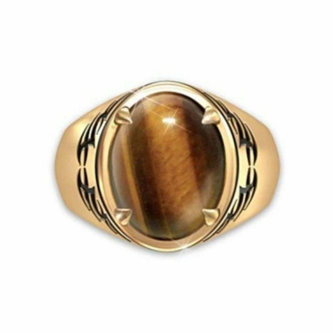 【SALE】リング メンズ アクセサリー ゴールド タイガー アイ 指輪 20号 メンズのアクセサリー(リング(指輪))の商品写真