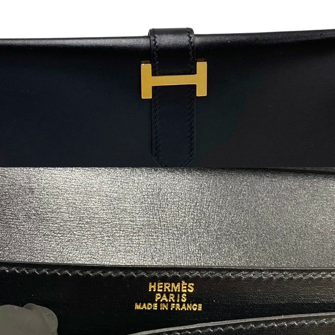 極 美品 希少品 箱付き HERMES エルメス ベアン ボックスカーフ レザー 本革 長財布 二つ折り財布 ウォレット ブラック 黒 50886