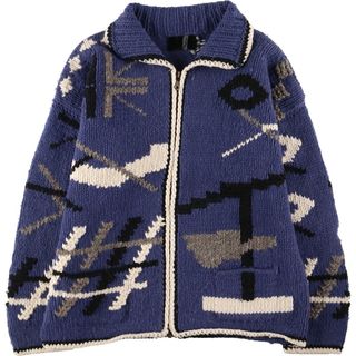 古着 HAND KNIT ハンドニット 総柄 エクアドルニットカーディガン メンズL /eaa388310(カーディガン)