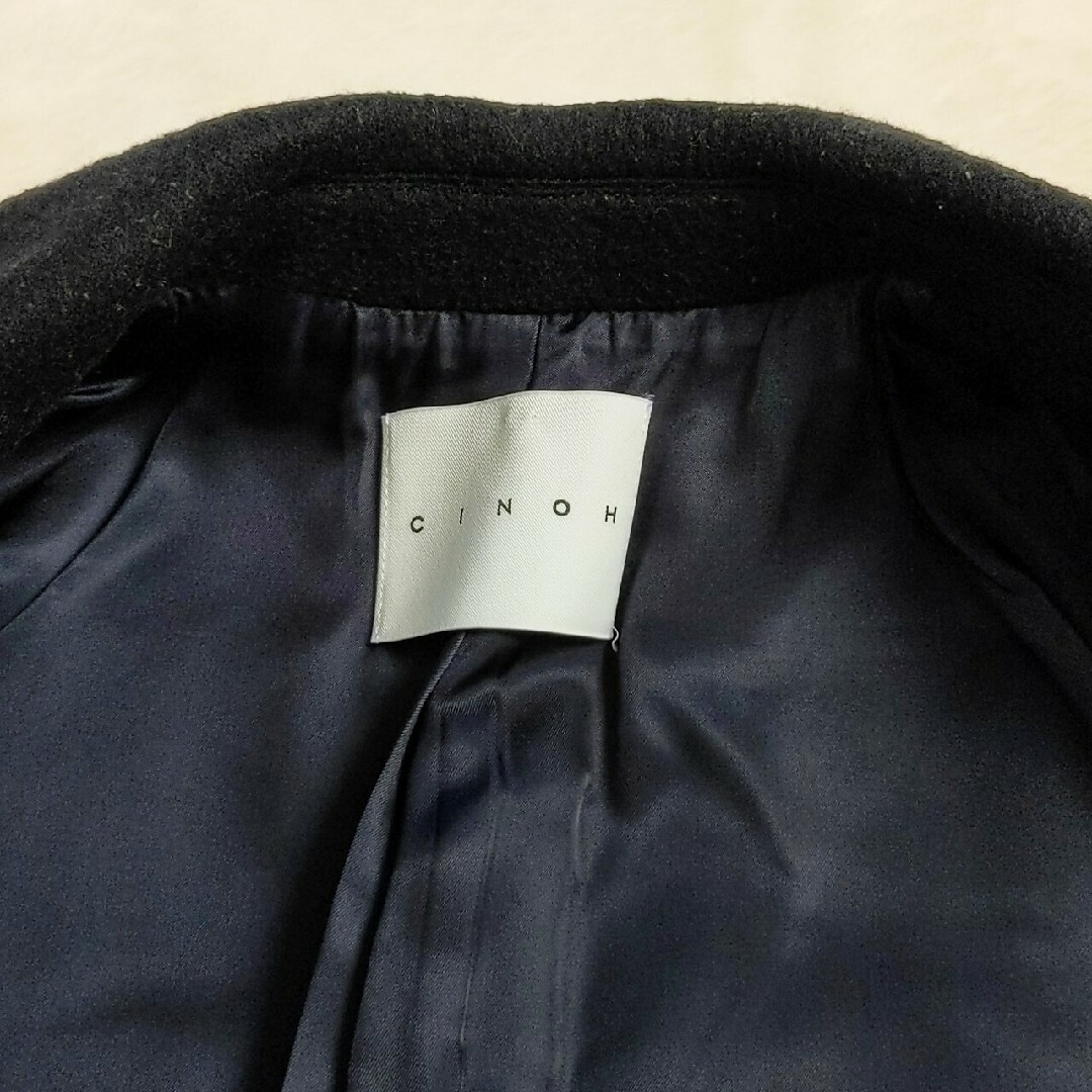 CINOH(チノ)の美品 CINOH ウール チェスター コート 黒 ロング ベルト 38 日本製 レディースのジャケット/アウター(チェスターコート)の商品写真