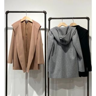 theory - 新品　theory ウール100% フード付きミディアム丈コート　キャメル