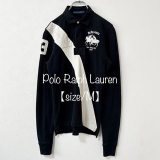 ラルフローレン(Ralph Lauren)のラルフローレン★ラガーシャツ★ポロシャツ★刺繍ロゴ★ブラック×ホワイト/黒白★M(ポロシャツ)