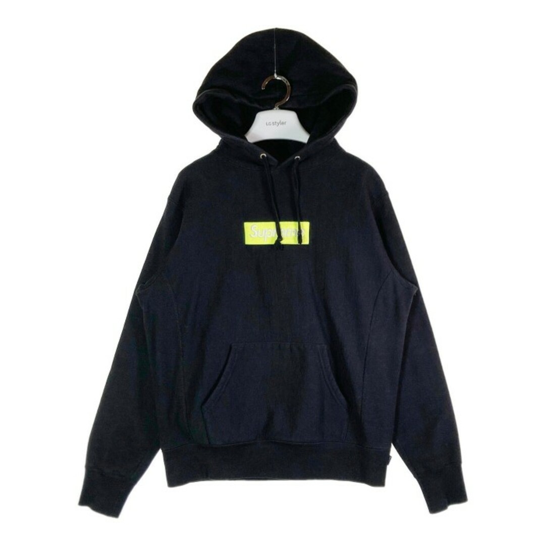 トップス★SUPREME シュプリーム 17AW Box Logo Hooded Sweatshirt 蛍光 ボックスロゴ フーデッドスウェットシャツ パーカー ブラック  sizeS