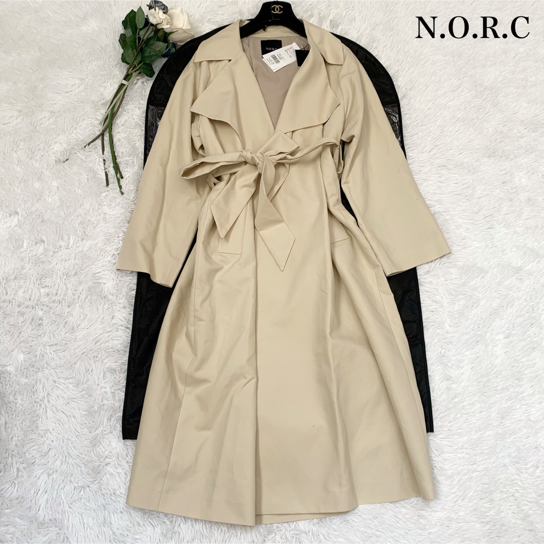 【新品未使用】N.O.R.C コットンダブルクロストレンチコート ロング 38