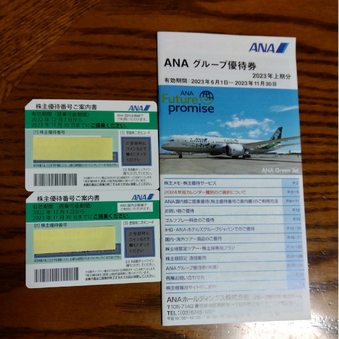 ANA(全日本空輸)(エーエヌエー(ゼンニッポンクウユ))の[値下げ]ANA全日空株主優待券2枚セット·グループ優待券1冊 11月末まで有効 チケットの乗車券/交通券(航空券)の商品写真