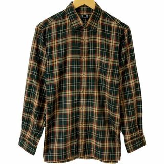 【美品】DAKS 高級ニューウール チェック7分袖シャツ メンズ M 羽織り