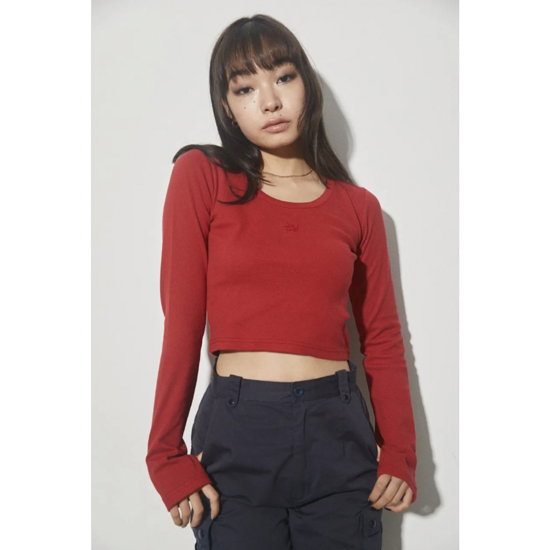 LAGUA GEM(ラグアジェム)のLAGUA GEM LAGUA LOGO RIB TOPS レッド レディースのトップス(カットソー(長袖/七分))の商品写真