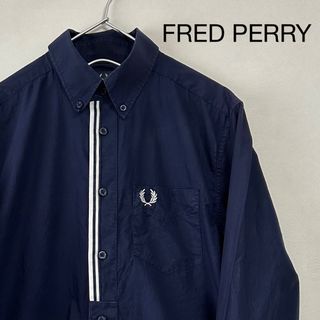 フレッドペリー(FRED PERRY)の古着 90s FRED PERRY 長袖フロントテープシャツ ネイビー(シャツ)