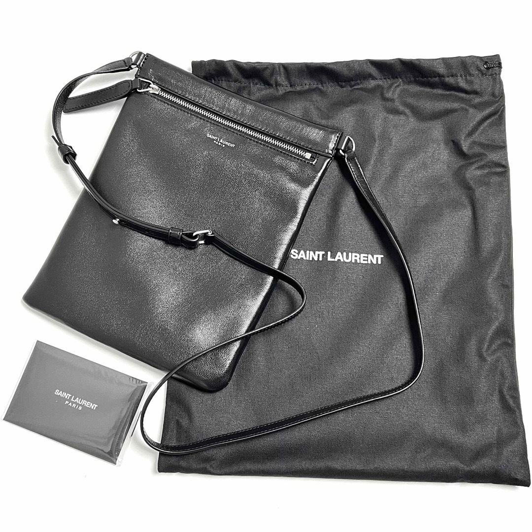 SAINT LAURENT サンローラン レザー ロゴ ショルダーバッグ 581697 ブラック by