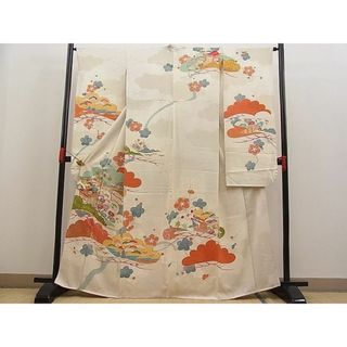 平和屋川間店■豪華振袖　駒刺繍　笠松御所車風景文　金彩　逸品　n-pk3450(振袖)