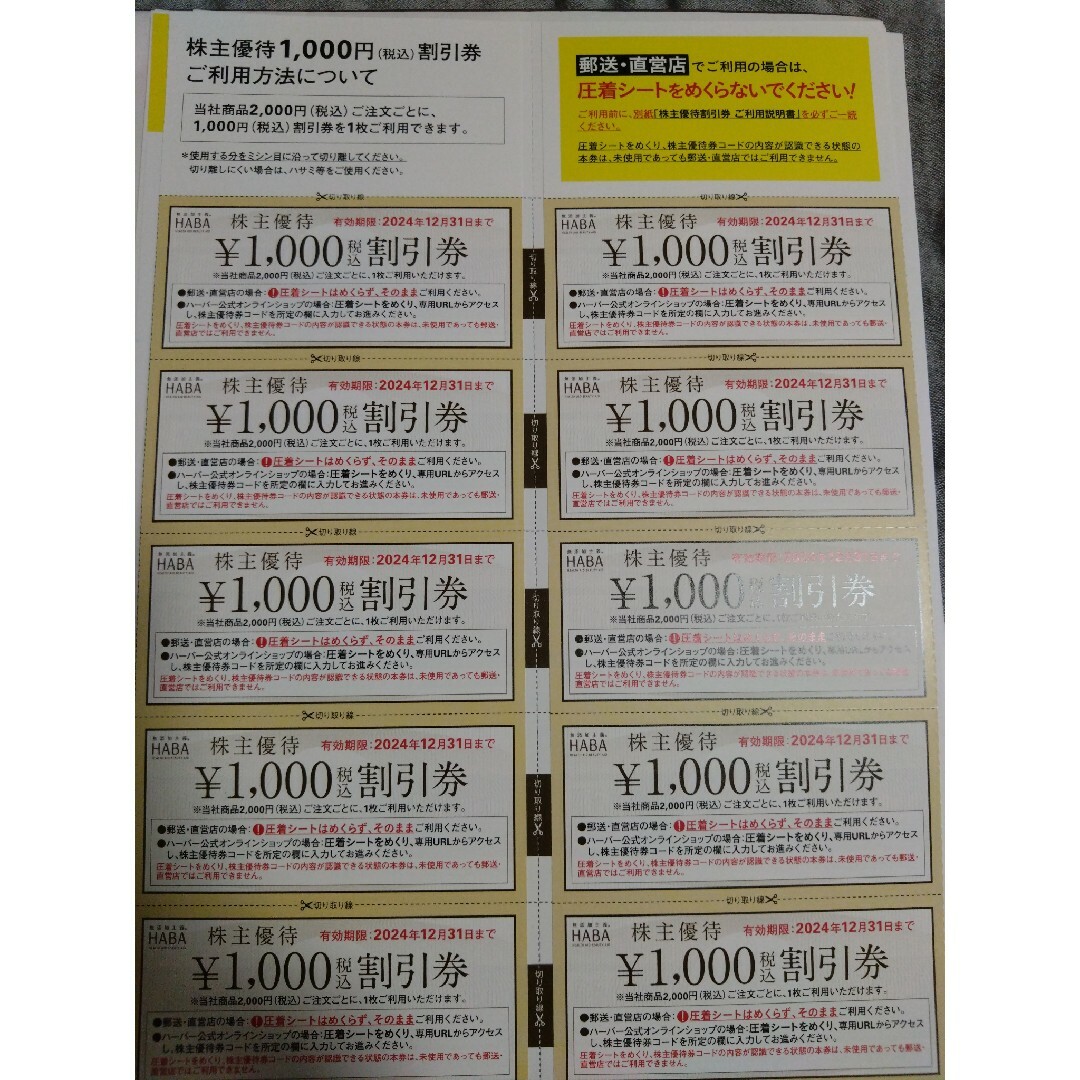 ハーバー株主優待割引券　1000円×10枚