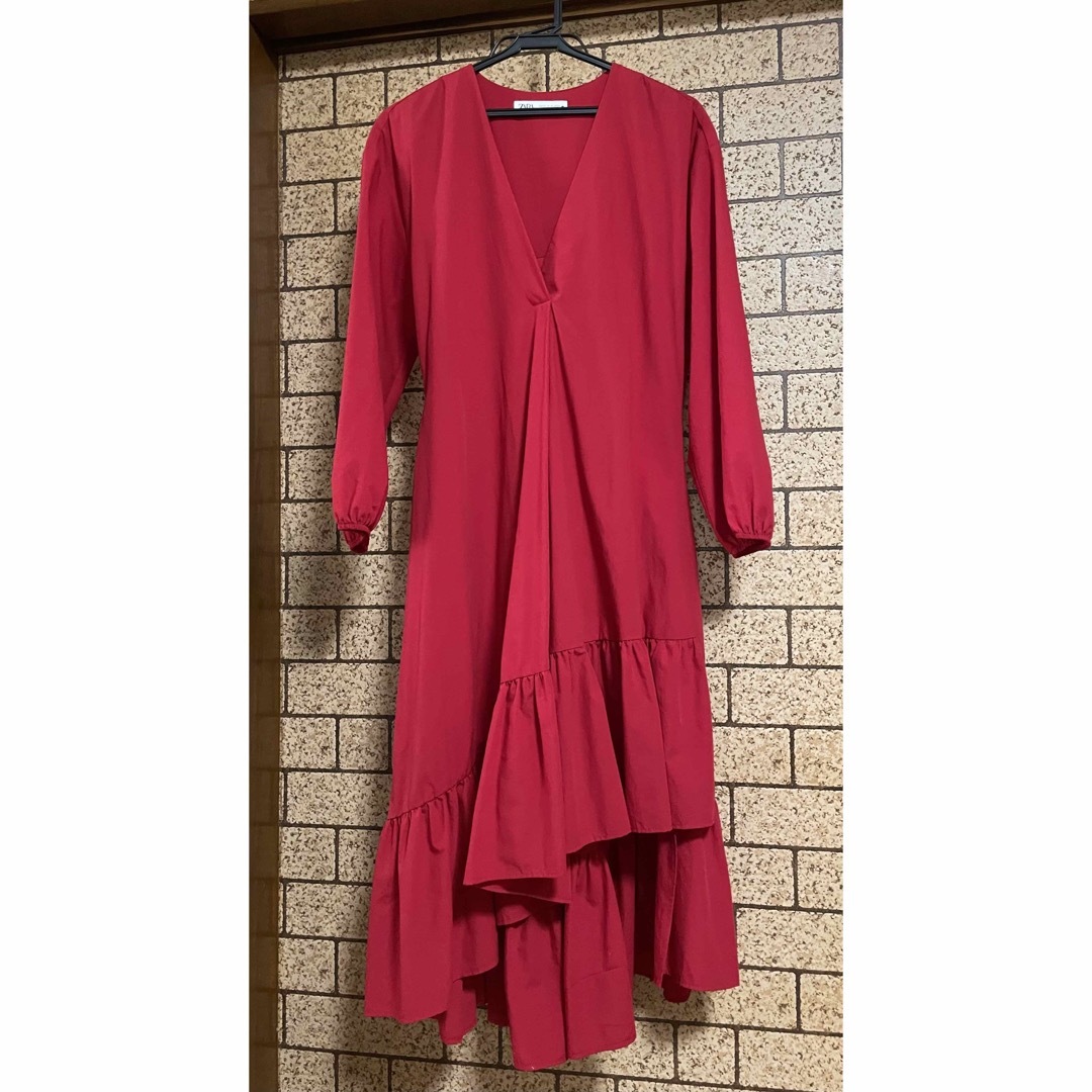 ZARA ザラ Vネック フリル アシンメトリー ワンピース XS 新品☆ZARA ザラ フリルアシンメトリーワンピース