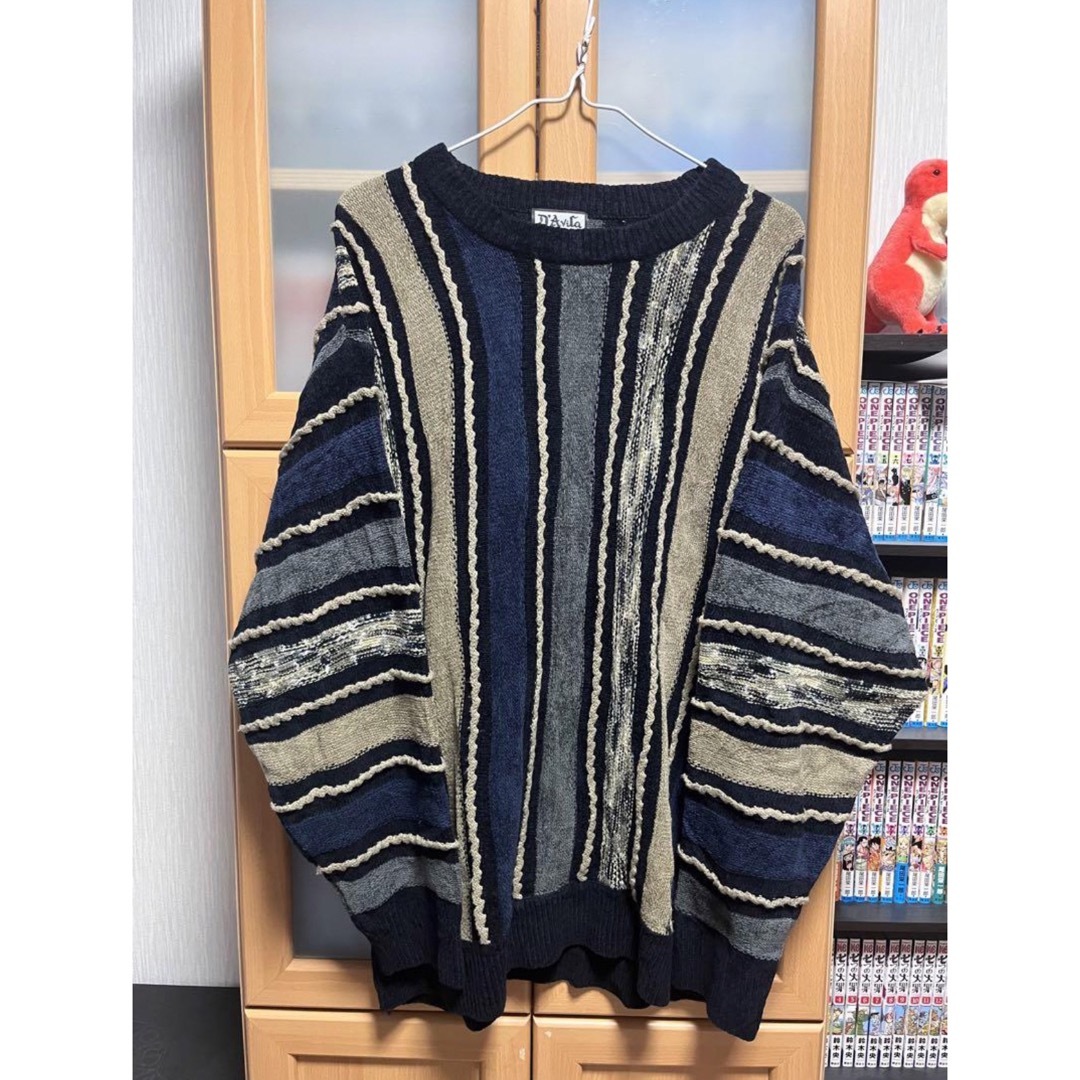 90s 古着 Davira 3Dニット セーター 紺 vintage knit メンズのトップス(ニット/セーター)の商品写真