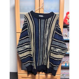 90s 古着 Davira 3Dニット セーター 紺 vintage knit(ニット/セーター)